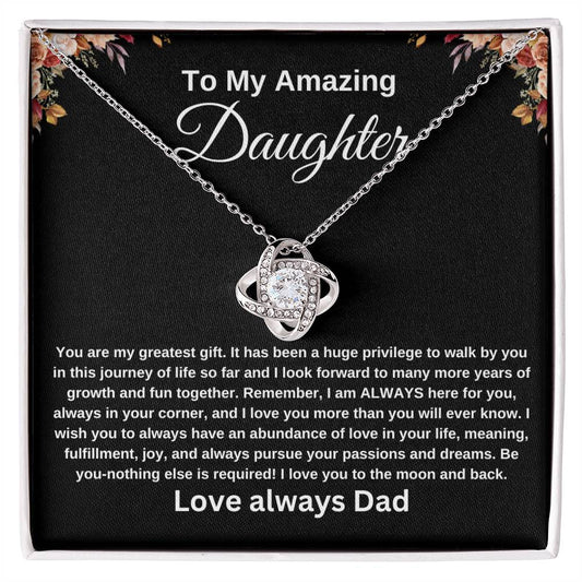 To My Amazing Daughter | Black and White | Love Knot Necklace | Gift for Daughter